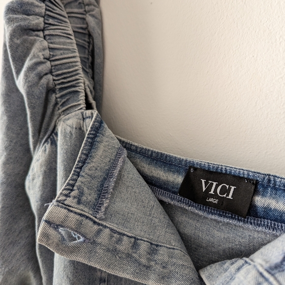 VICI puff-sleeve cropped denim blouse - Picture 3 of 5